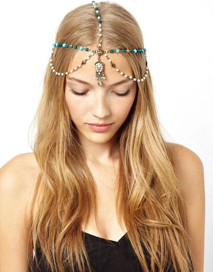 Multilayered Beaded Rhinestone Tassels Headpiece Hair Jewellery