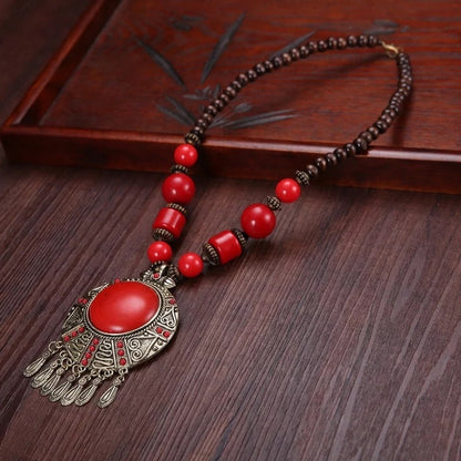 Bohemia Ethnic Tribal Beaded Resin Pendant Necklace