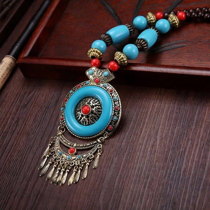 Bohemia Ethnic Beaded Resin Pendant Necklace