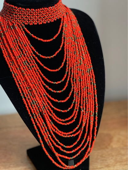 Authentic Orange Tribal African Ethnic Maasai Choker Necklace