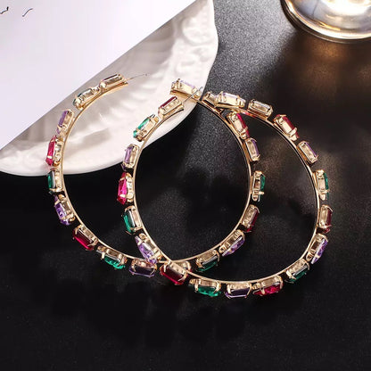 8CM Multicolour Luxury Crystal Rhinestones Medium Statement Hoop Earrings