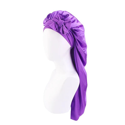 Long Satin Silk Single Layered Bonnets With Long Tie for Braids And Long Hair