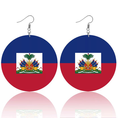 Caribbean Countries Hand Painted Flags Wooden Dangle Earrings
