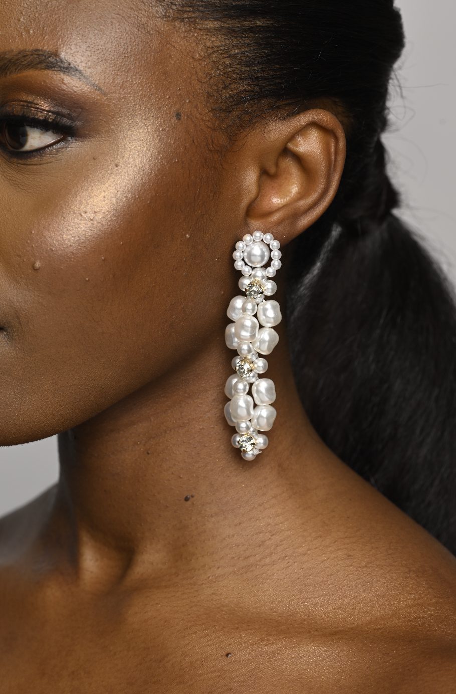 Long Elegant Faux Pearls Stud Earrings