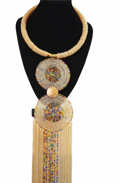 African Tribal Beaded Fringe Pendant Necklaces