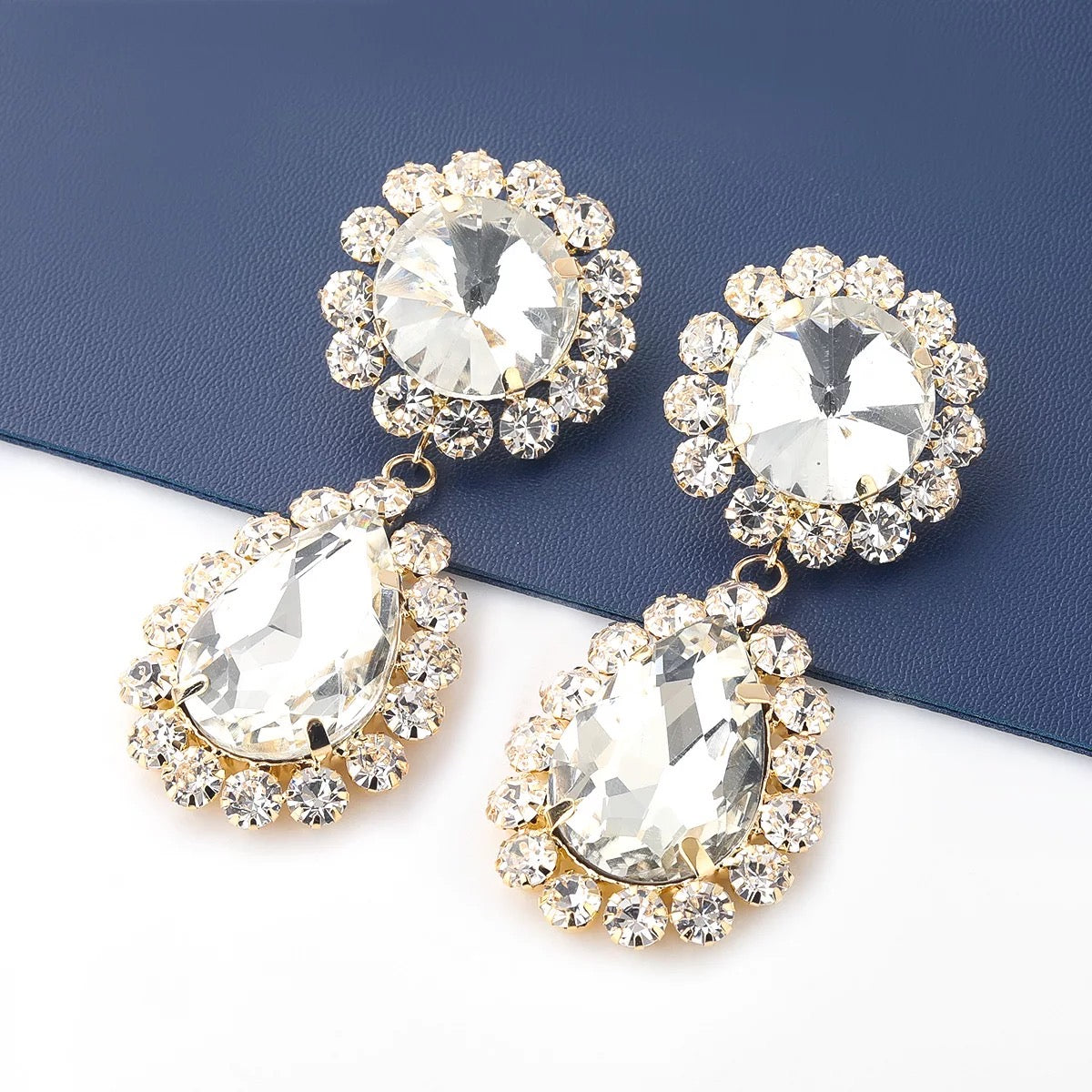 Large Elegant Crystal Diamante Rhinestone Sparkle Teardrop Statement Earrings