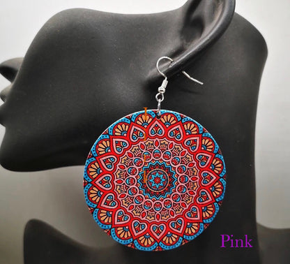 Hand Painted Heritage Wooden Dangle Earrings