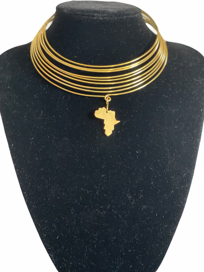 Authentic African Map Brass Metal Choker Pendant Necklace