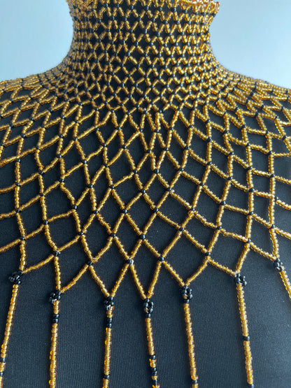 Gold Authentic Maasai Zulu Ethnic Beaded Collar Shoulder Body Jewellery