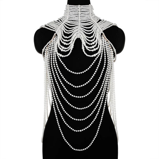 Boho Faux Pearls Shoulders Statement Tassel Chain Body Jewellery