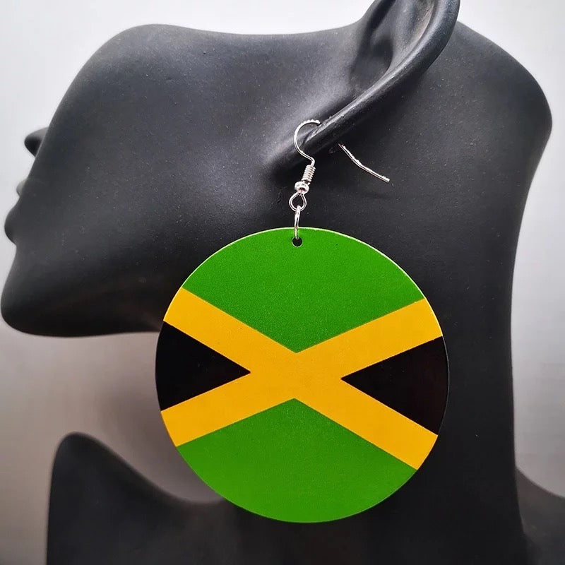 Caribbean Countries Hand Painted Flags Wooden Dangle Earrings