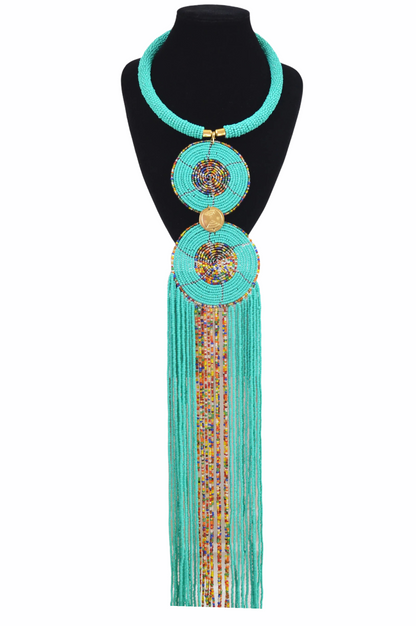 African Tribal Beaded Fringe Pendant Necklaces