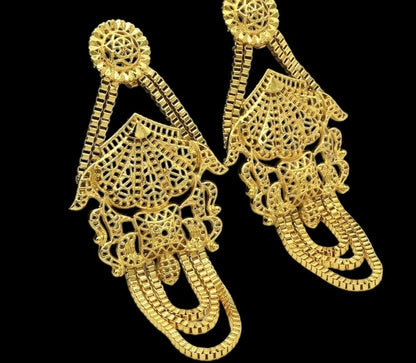 Long Elegant 24K Gold Plated Copper Tassel Dangle Statement Earrings