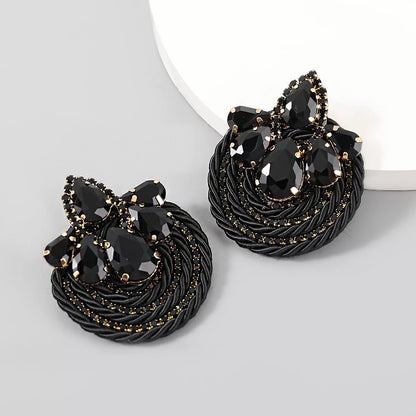 Gorgeous Crystal Rhinestones Thread Woven Round Statement Stud Earrings