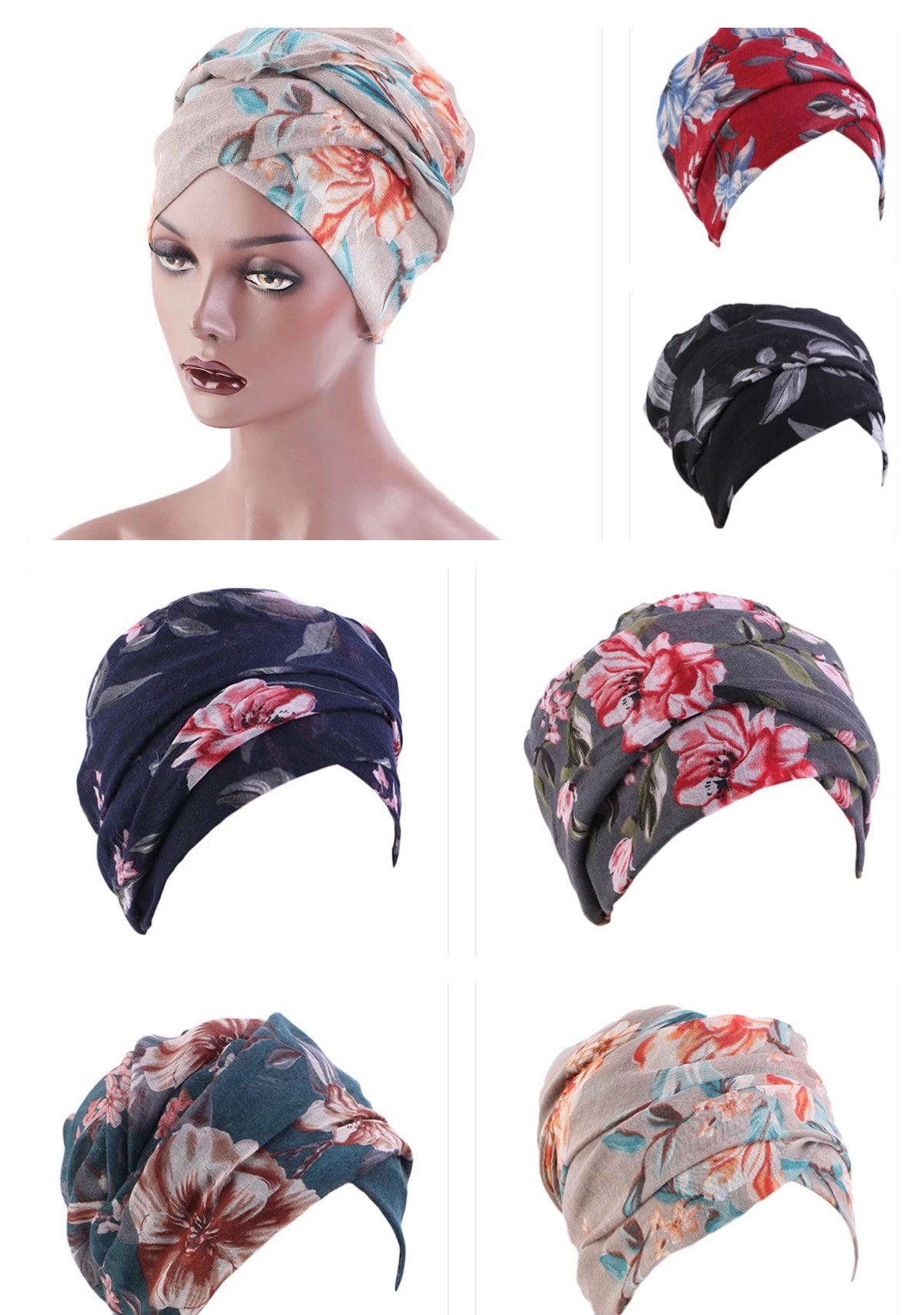 Lightweight Viscose Floral printed Fabric Turban Shawl Scarves Head Wraps