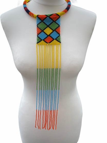 Authentic Multicoloured Long Fringe Tassels Zulu Tribal Ethnic Beaded Necklace