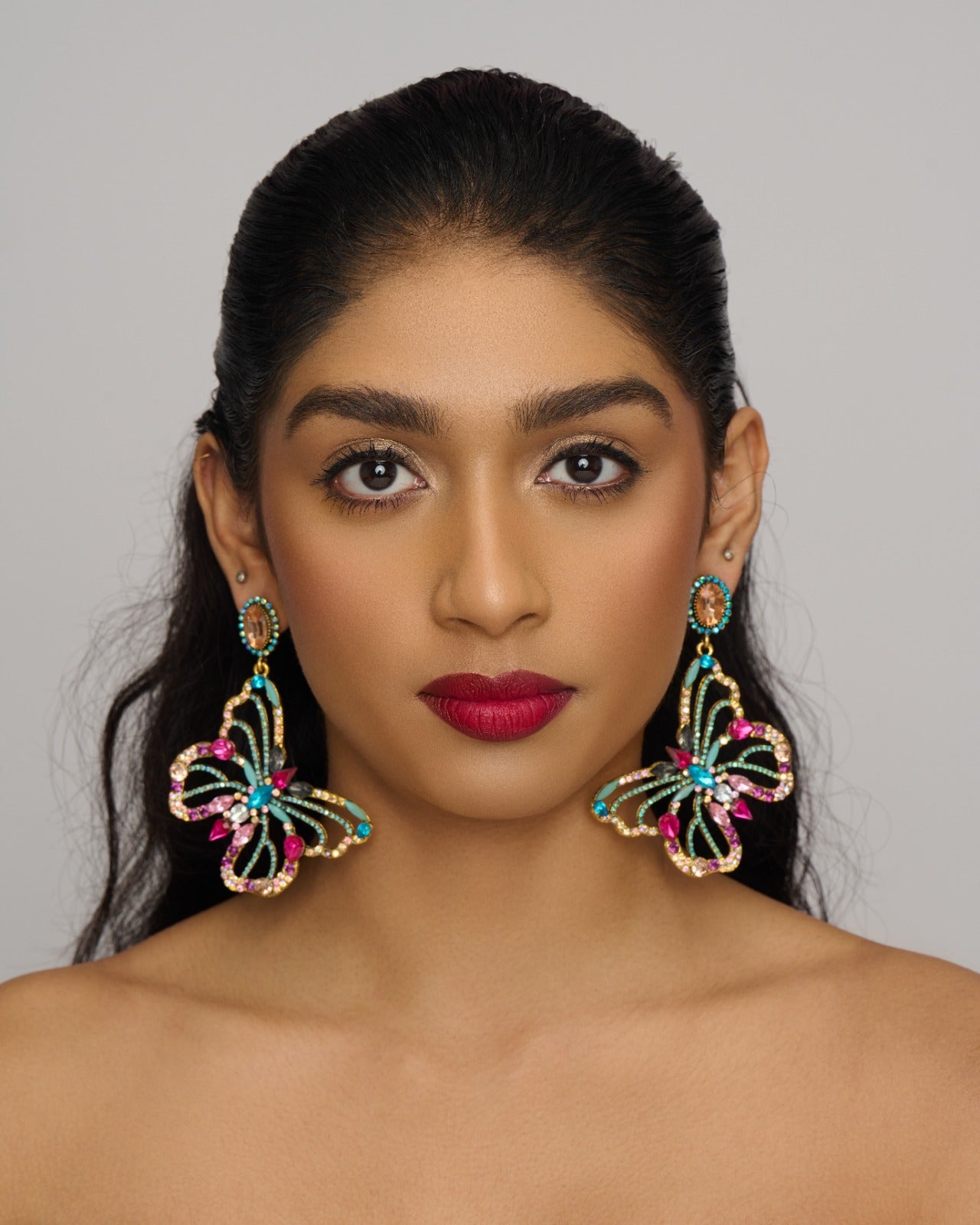 Gorgeous Luxury Multicolour Rhinestones Crystal Butterfly Statement Earrings