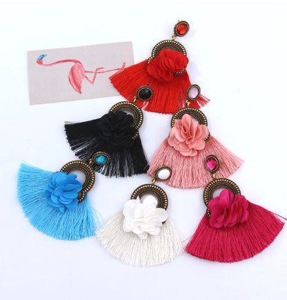 Retro Flower Jewel Tassel Earrings