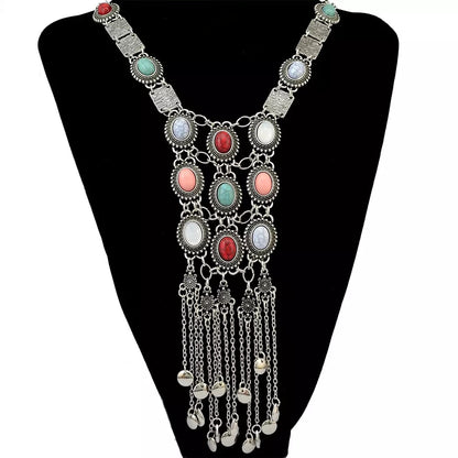 Long Multicoloured Resins Bohemian Style Tribal Statement Necklace