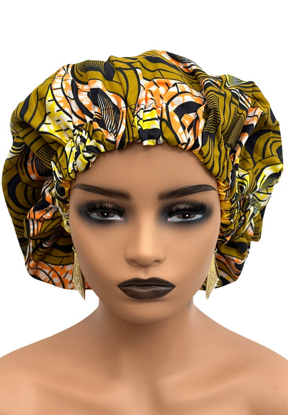 African Ankara Cotton Print Fabric With Satin Silk Lining Revisable Bonnet Caps
