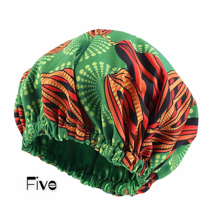 Kids African Ankara Print Double Layered Revisable Satin Silk Bonnet Caps