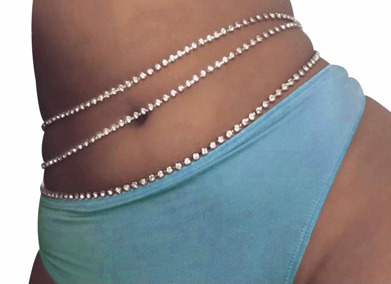 3 Rows Rhinestone Glam Belly Statement Body Chain Jewellery