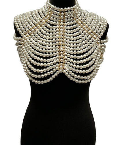 Boho Faux Pearls Collar Statement Chain Body Jewellery