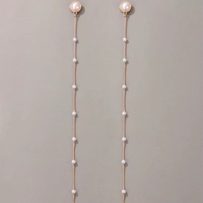 Long Elegant Faux Pearls Tassel Earrings