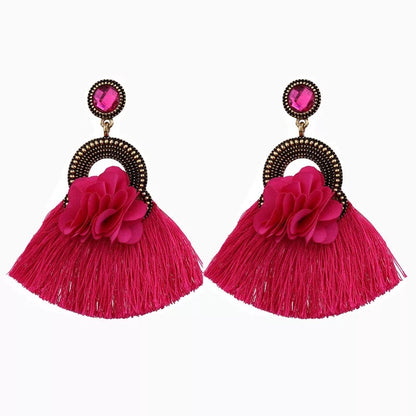 Retro Flower Jewel Tassel Earrings