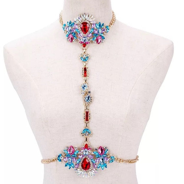 Crystal Rhinestone Sparkling Bling Body Harness Statement Chain Jewelle