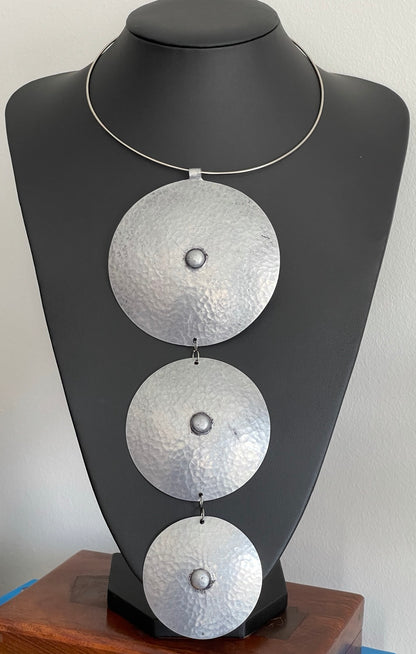 Authentic African Hammered Silver Metal Long Pendant Necklace
