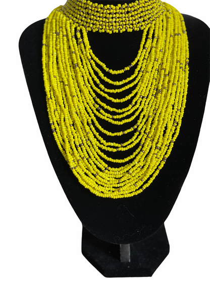 Authentic Yellow Tribal African Ethnic Maasai Choker Necklace