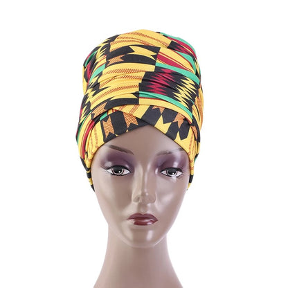 Long Stretch Printed Ankara Fabric Turban Head Wraps