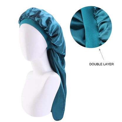 Luxury Satin Silk Long Double Layered Bonnet Caps For Braids And Long Hair