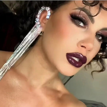 Long Glamorous Statement Crystal Diamante Rhinestone Ear Wrapped Tassels Earring