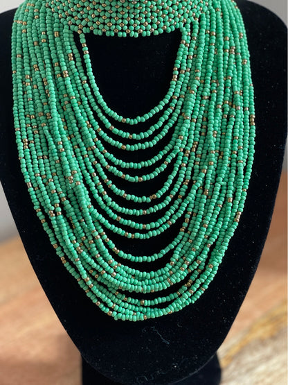 Authentic Green Tribal African Ethnic Maasai Choker Necklace