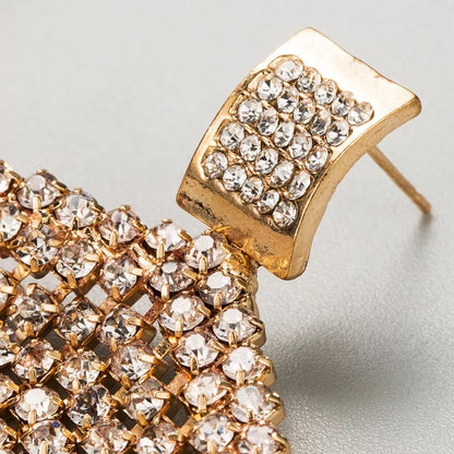Glamorous Diamante Rhinestone Tassel Statement Earrings