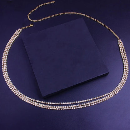 3 Rows Rhinestone Glam Belly Statement Body Chain Jewellery