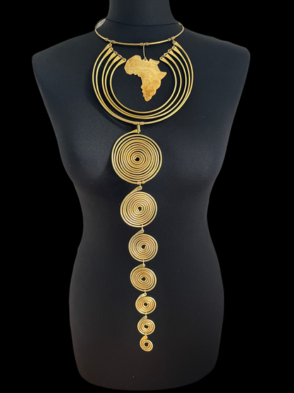 Authentic Unique African Craftsmanship Brass Metal Statement Pendant Necklace