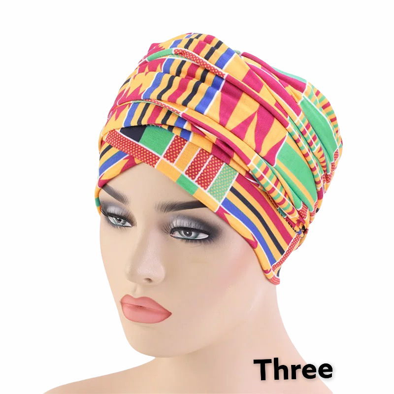 Pre Tied Long Stretch Printed Ankara Fabric Turban Head Wraps