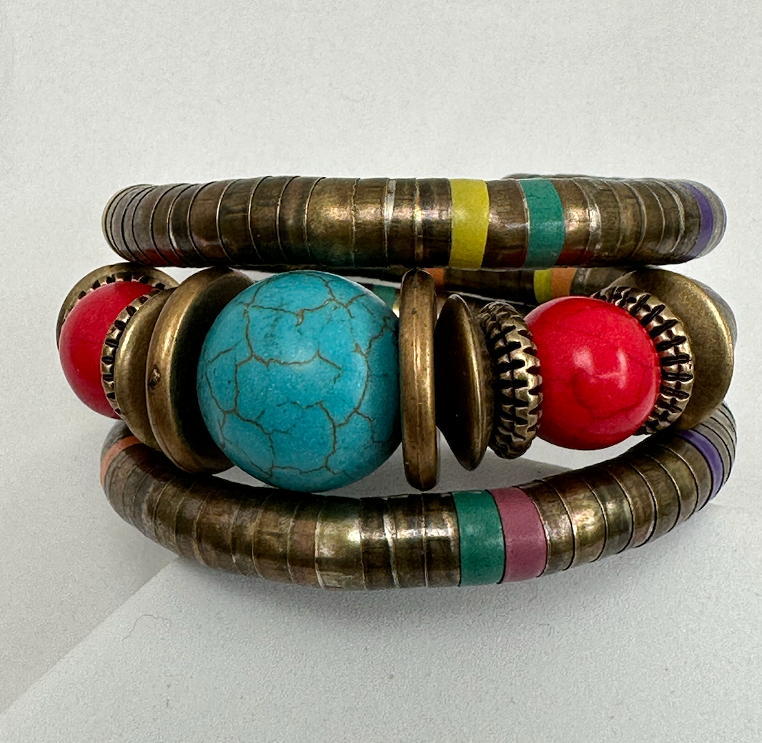 Exotic Retro Ethnic Tribal Resin Beaded Bangle Bracelet Cuff