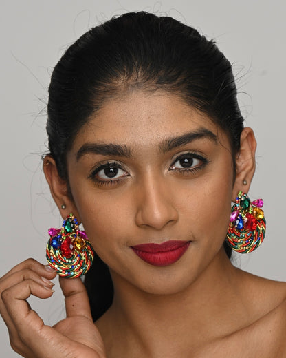 Gorgeous Crystal Rhinestones Thread Woven Round Statement Stud Earrings
