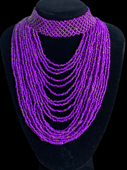Authentic Purple Tribal African Ethnic Maasai Choker Necklace