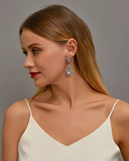 Elegant Classic Sparkle Diamante Rhinestone Teardrop Dangle Stud Earrings