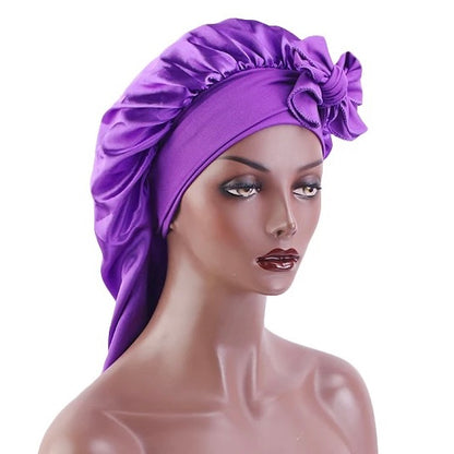 Long Satin Silk Single Layered Bonnets With Long Tie for Braids And Long Hair