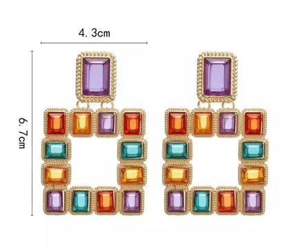 Elegant Sparkling Rhinestone Square Statement Dangle Stud Earrings
