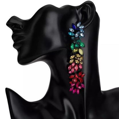 Long Crystal Diamante Rhinestone Sparkling Statement Stud Dangle Earrings
