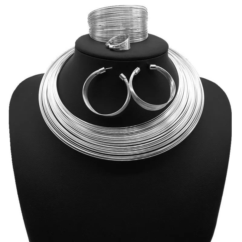 Luxury Multilayer Wire Metal Choker Jewellery Set