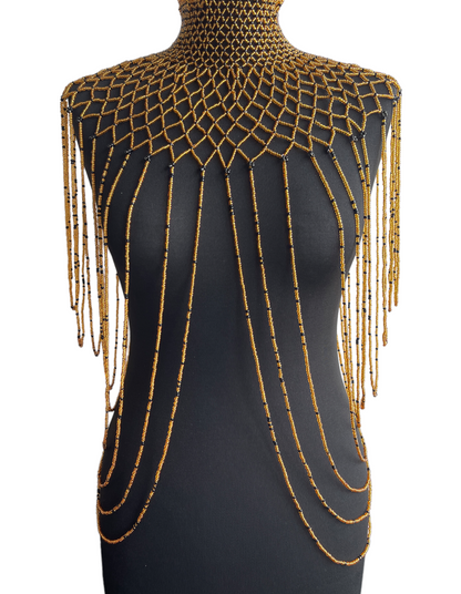 Gold Authentic Maasai Zulu Ethnic Beaded Collar Shoulder Body Jewellery