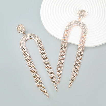 Long Glamorous Statement Crystal Diamante Rhinestone Stud Tassel Earrings